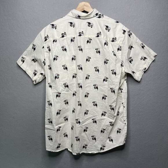 Matix Mens Toucan Beer Print Short Sleeve Button-Up Shirt L Ivory White - Picture 5 of 6